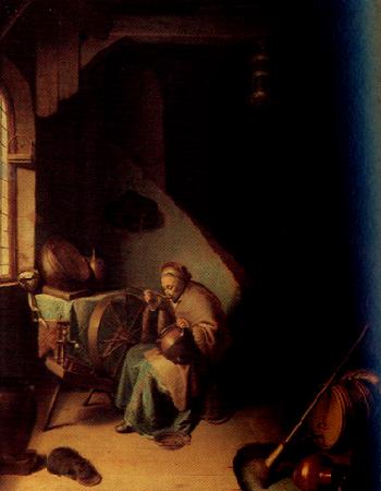 Gerrit Dou An Interior,with an old Woman eating Porridge (mk33) France oil painting art
